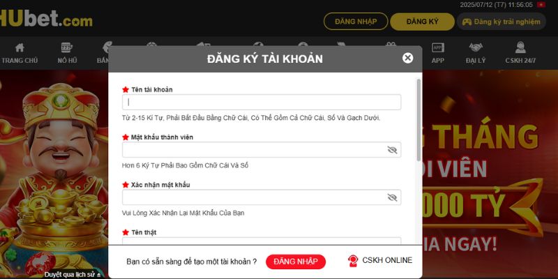 Chỉ dẫn tạo tài khoản dành cho tân binh